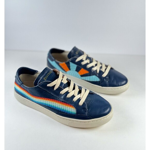 Soludos Womens Shoes Blue Leather Rainbow Wave Sneakers Low Top Casual US 10 - Picture 4 of 8